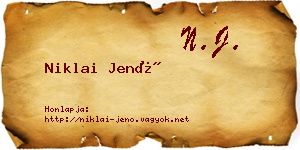 Niklai Jenő névjegykártya